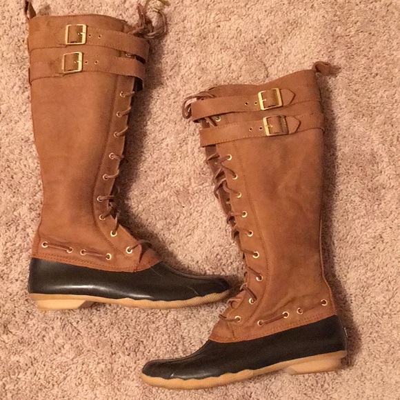 Sperry Shoes - Knee high sperry duck boots black/brown